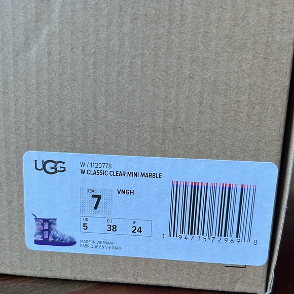 UGG CLASSIC CLEAR MINI WATERPROOF WEATHERPROOF PINK & PURPLE MARBLE BOOTS - Picture 13 of 16
